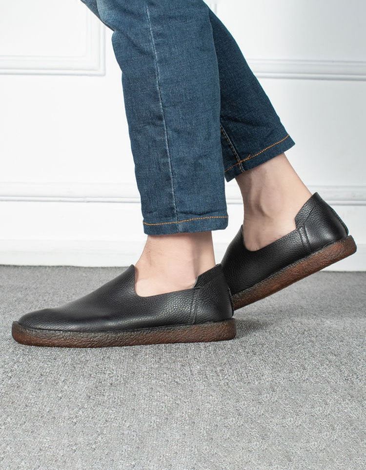 Mjukt Läder Slip On Retro Läder Platta Skor För Män