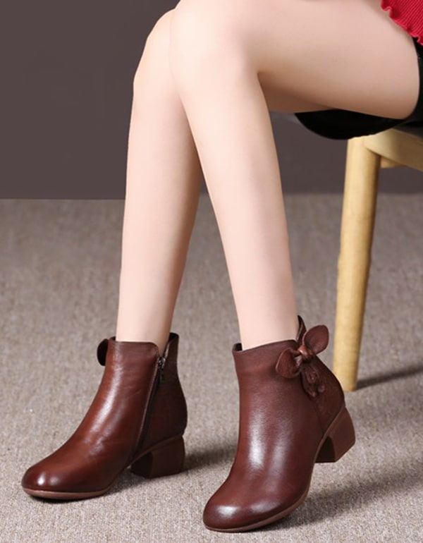 Autumn Bowknot Handgjorda Retro Chunky Boots