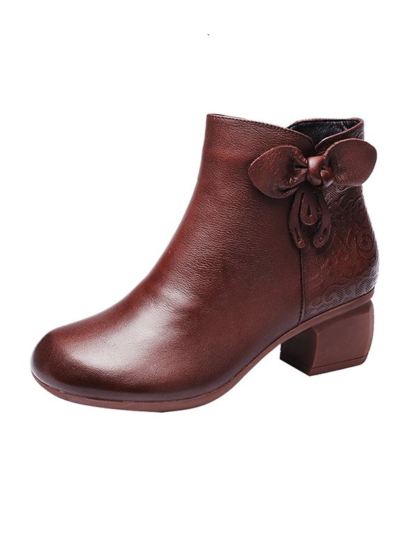 Autumn Bowknot Handgjorda Retro Chunky Boots