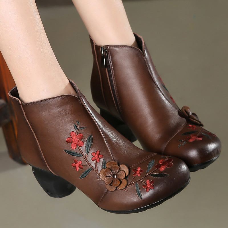 Broderade Blommor Retro Chunky Boots Dam