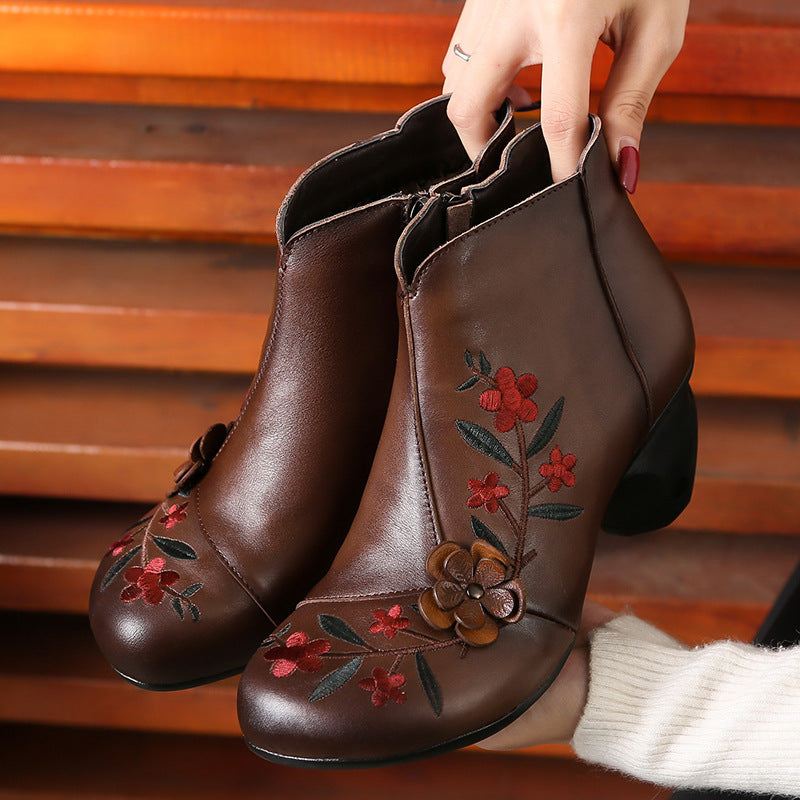 Broderade Blommor Retro Chunky Boots Dam