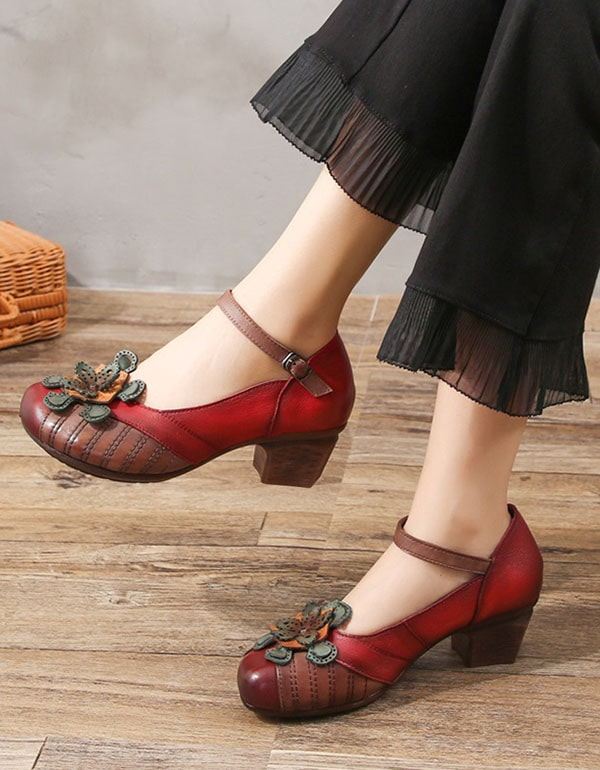 Dam Retro Chunky Heels Röda Pumps