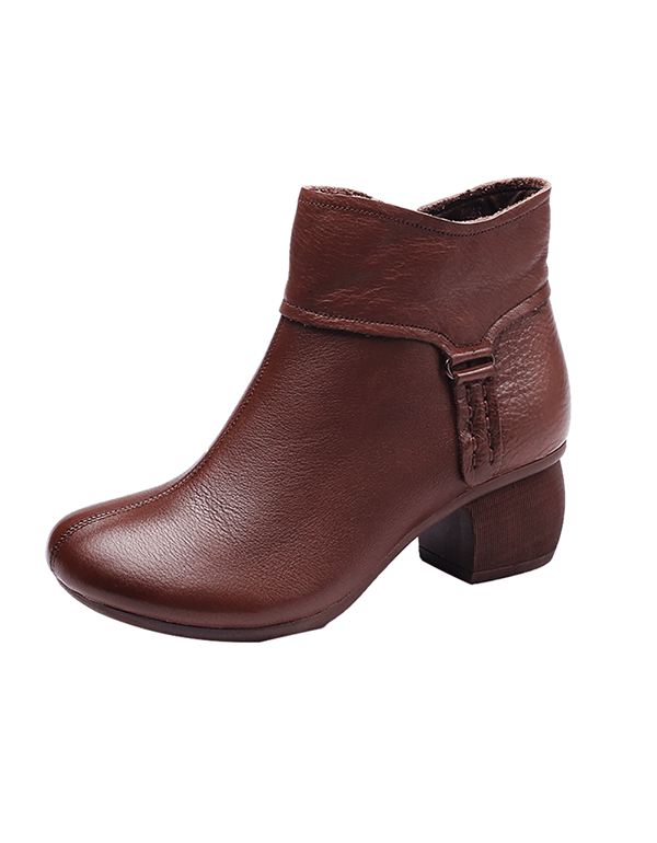 Elegant Retro Läder Chunky Boots För Kvinnor