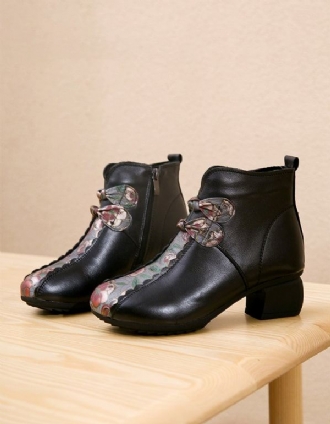 Etnisk Retro Handgjorda Lädertryckta Chunky Short Boots