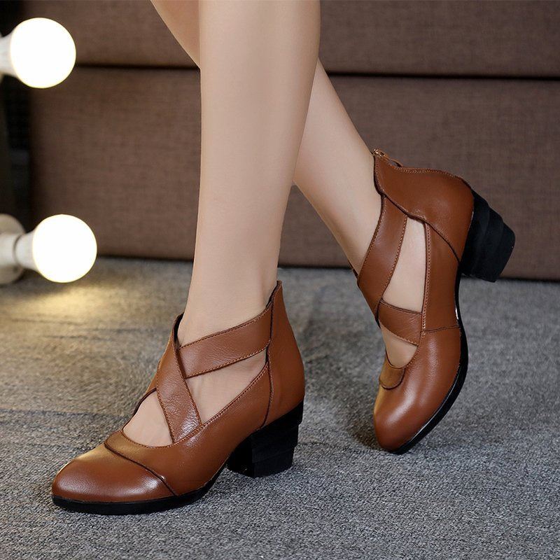 Handgjorda Cross Strap Summer Chunky Heels