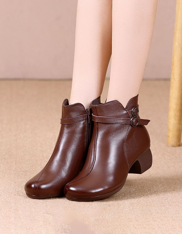 Handgjorda Retro Läder Ankelrem Chunky Boots