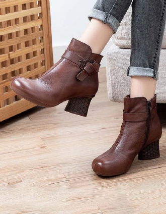 Handgjorda Retro Läder Ankelrem Chunky Boots