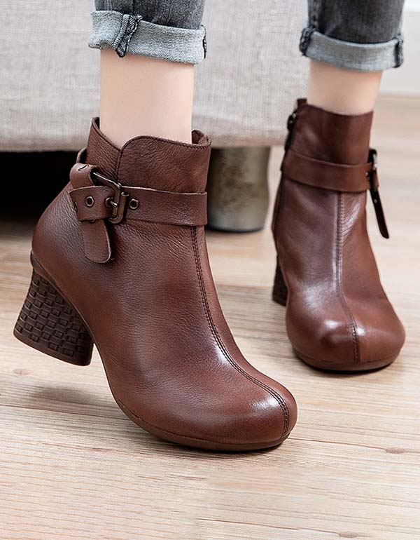 Handgjorda Retro Läder Ankelrem Chunky Boots