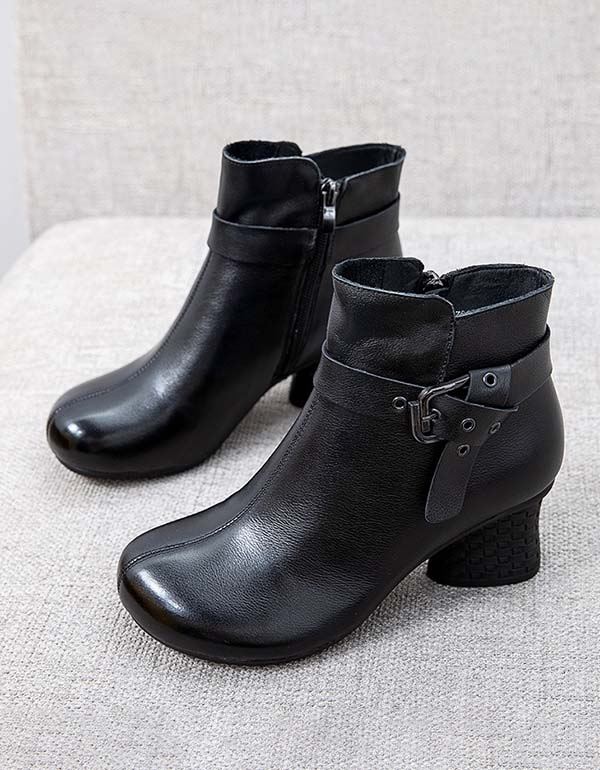 Handgjorda Retro Läder Ankelrem Chunky Boots