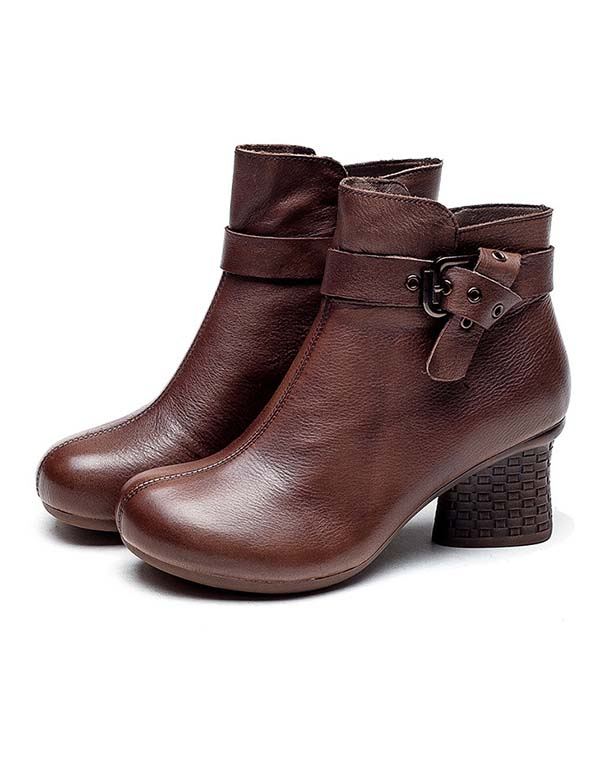 Handgjorda Retro Läder Ankelrem Chunky Boots