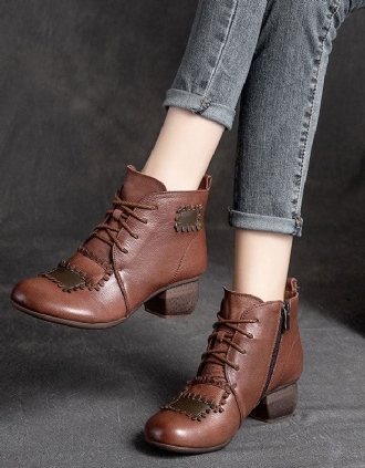 Handgjorda Retro Läder Patch Chunky Boots