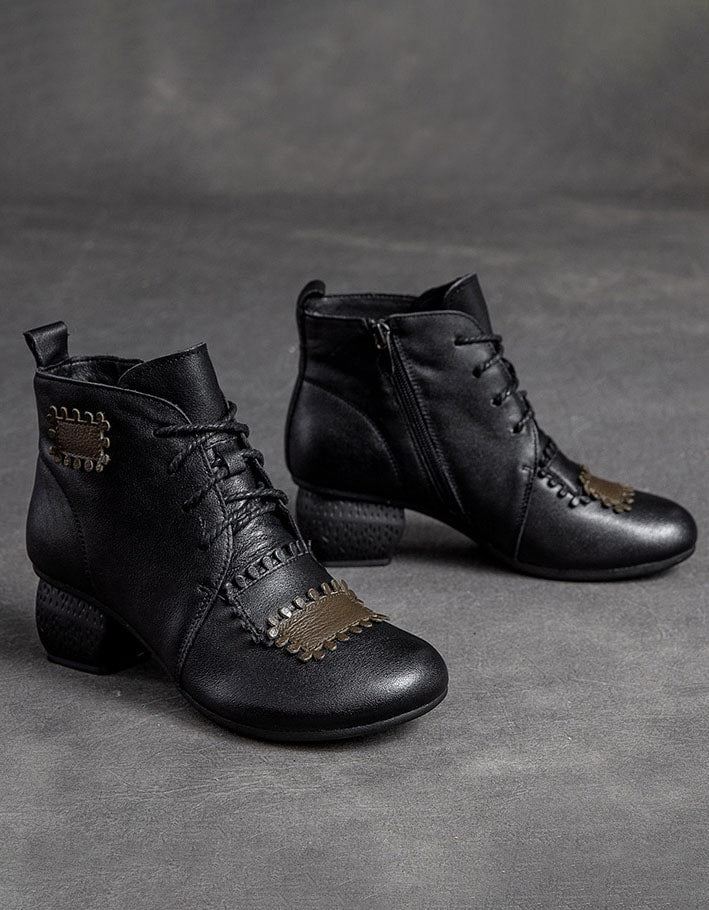 Handgjorda Retro Läder Patch Chunky Boots