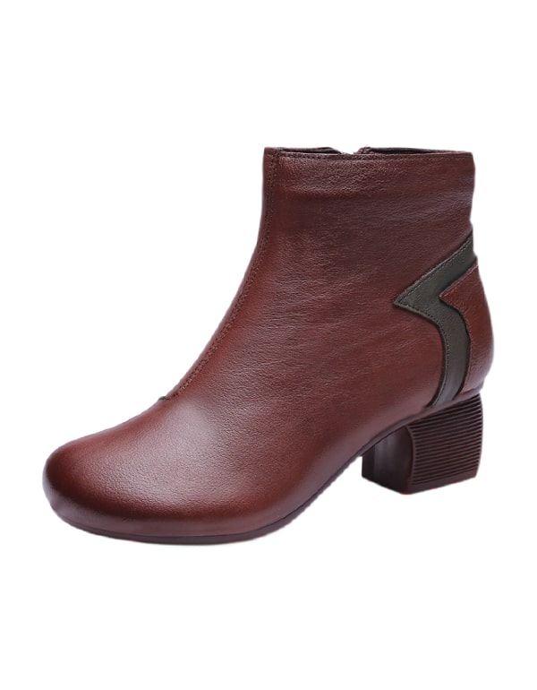 Handgjorda Retro Lädersömmar Chunky Boots