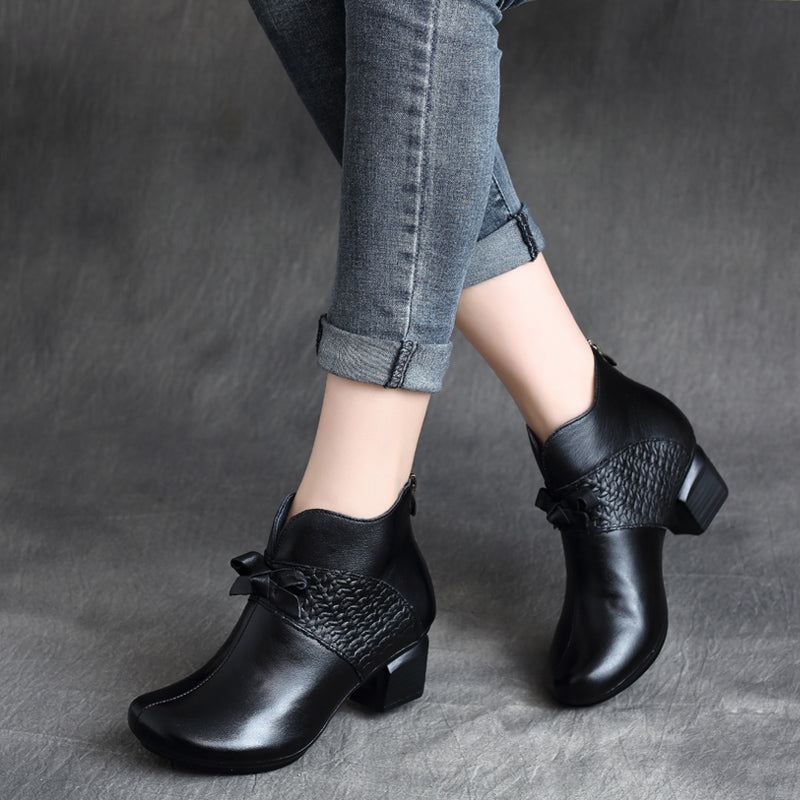 Handgjorda Retro Mid-heel Chunky Boots