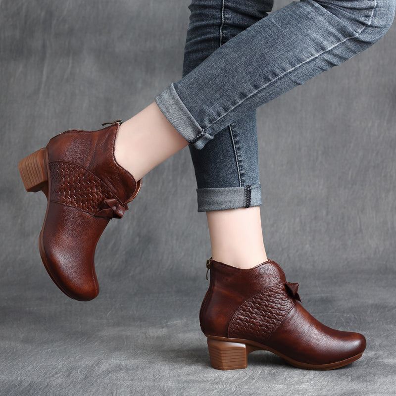 Handgjorda Retro Mid-heel Chunky Boots