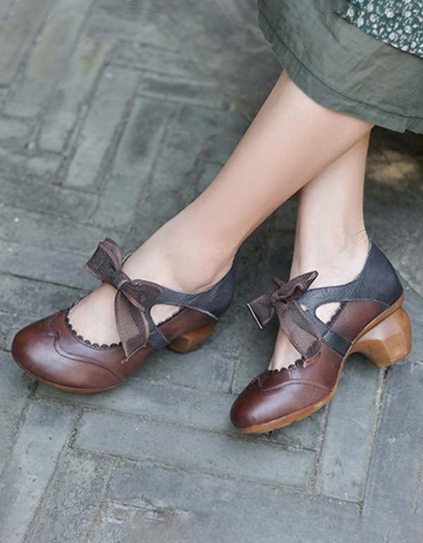 Handgjorda Vintage Elegant Balett Chunky Heels