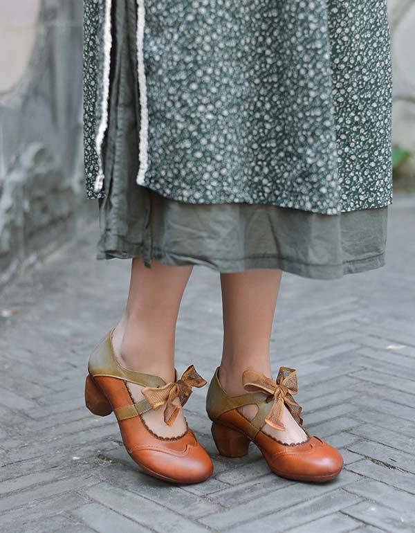 Handgjorda Vintage Elegant Balett Chunky Heels