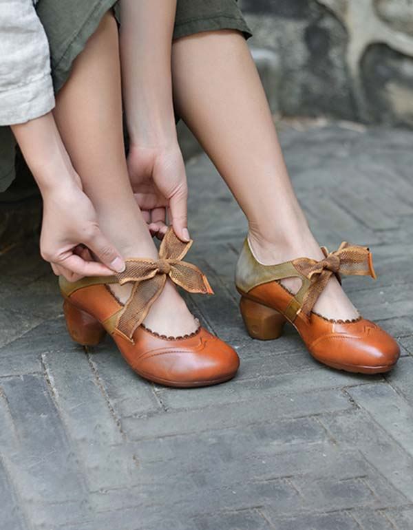 Handgjorda Vintage Elegant Balett Chunky Heels