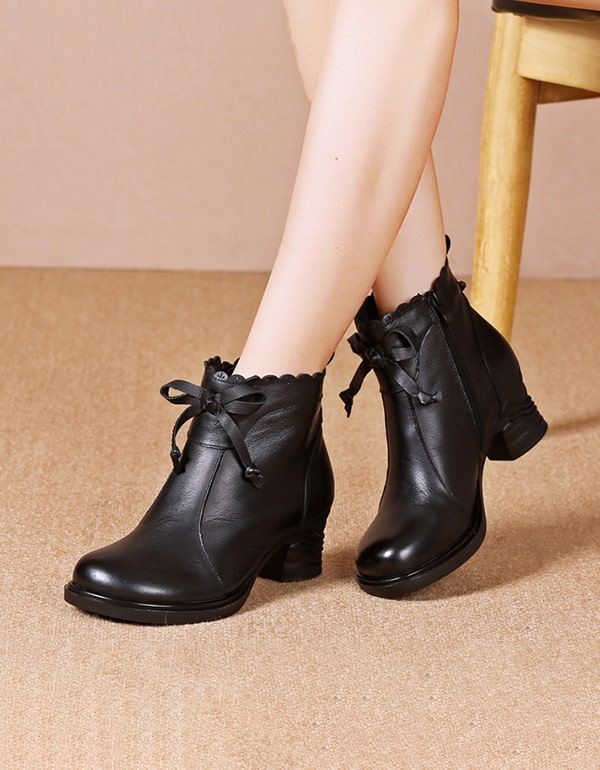 Handsnidade Bowknot Elegant Chunky Boots Dam