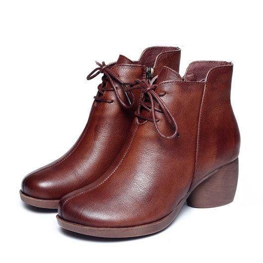 Höst Vinter Bekväma Retro Chunky Boots I Läder