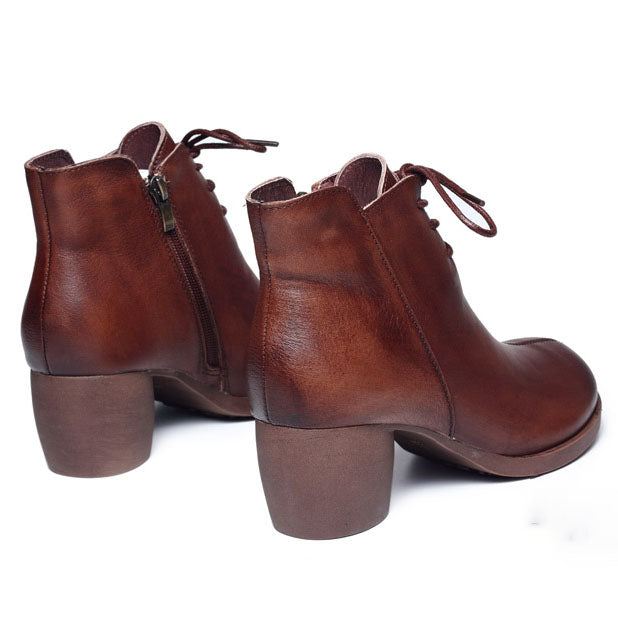 Höst Vinter Bekväma Retro Chunky Boots I Läder