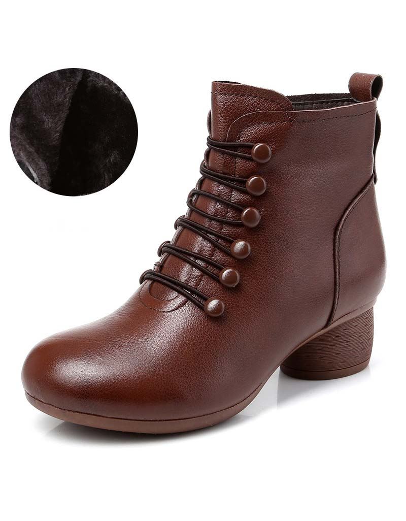 Höst Vinter Retro Läder Bekväma Kvinnor Chunky Boots