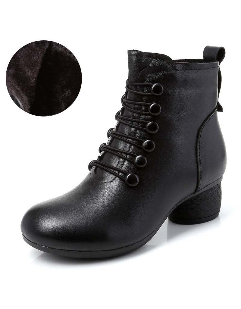 Höst Vinter Retro Läder Bekväma Kvinnor Chunky Boots