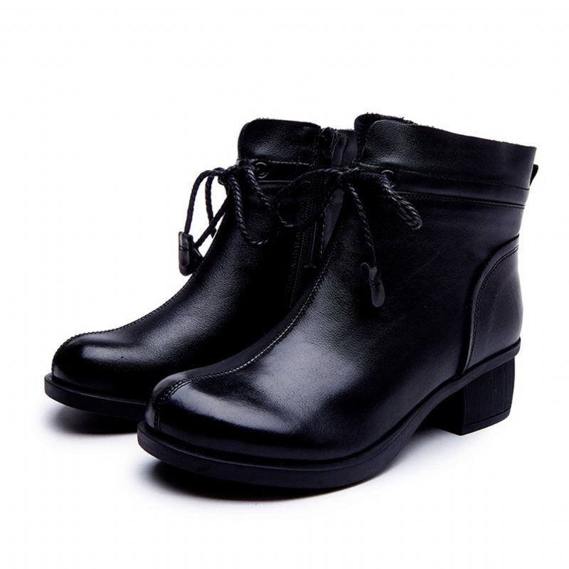 Läder Handgjorda Chunky Retro Short Boots