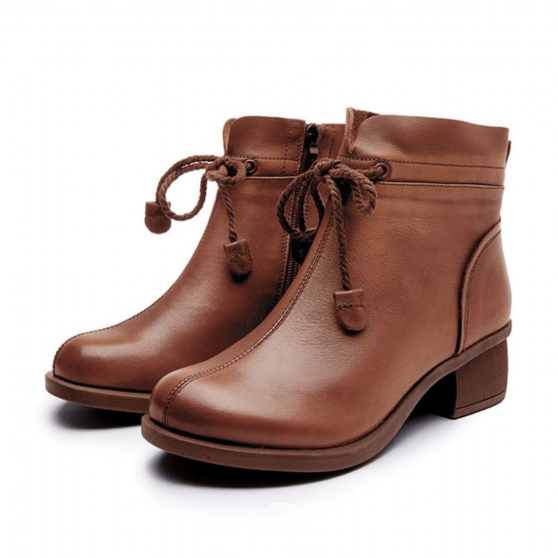 Läder Handgjorda Chunky Retro Short Boots