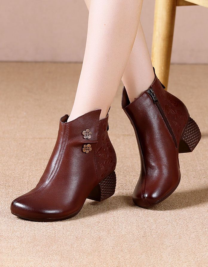 Oregelbundna Präglade Retro Chunky Heel Boots