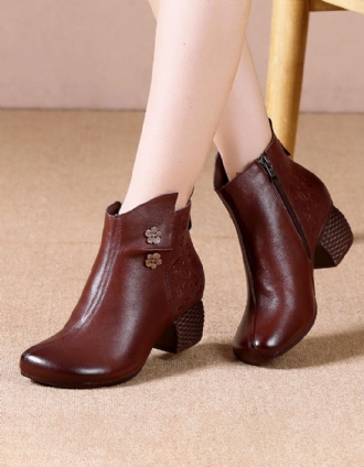 Oregelbundna Präglade Retro Chunky Heel Boots