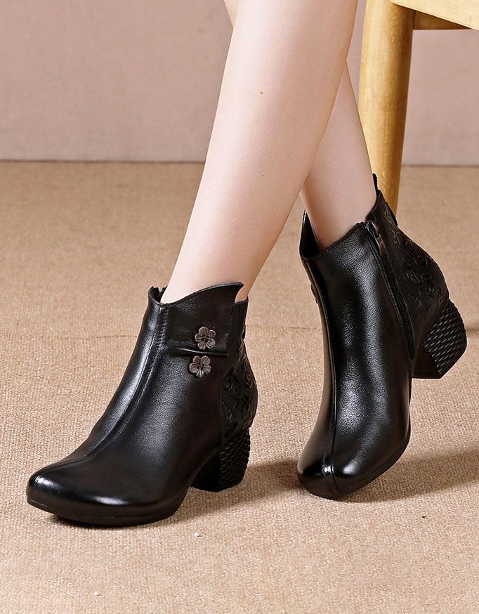 Oregelbundna Präglade Retro Chunky Heel Boots