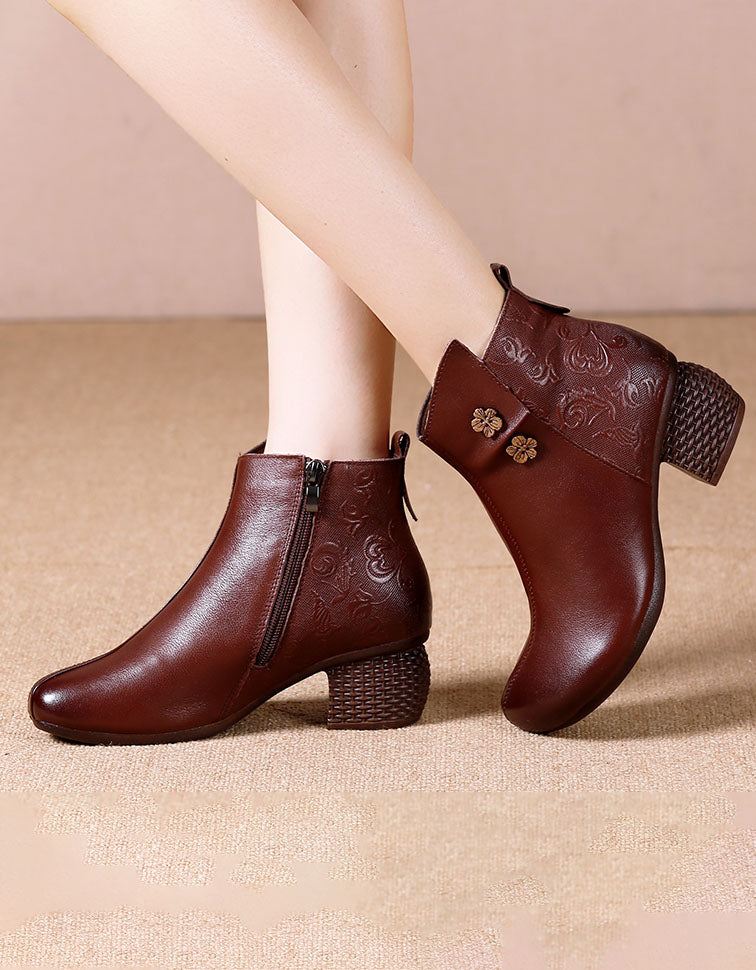 Oregelbundna Präglade Retro Chunky Heel Boots