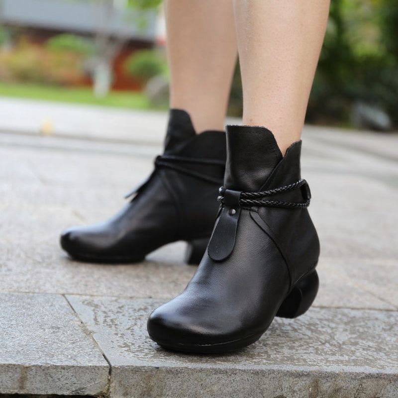 Retro Chunky Short Boots I Läder | Present Skor