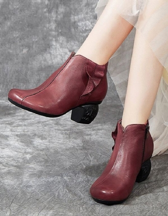 Retro Läder Handgjorda Chunky Booties För Kvinnor