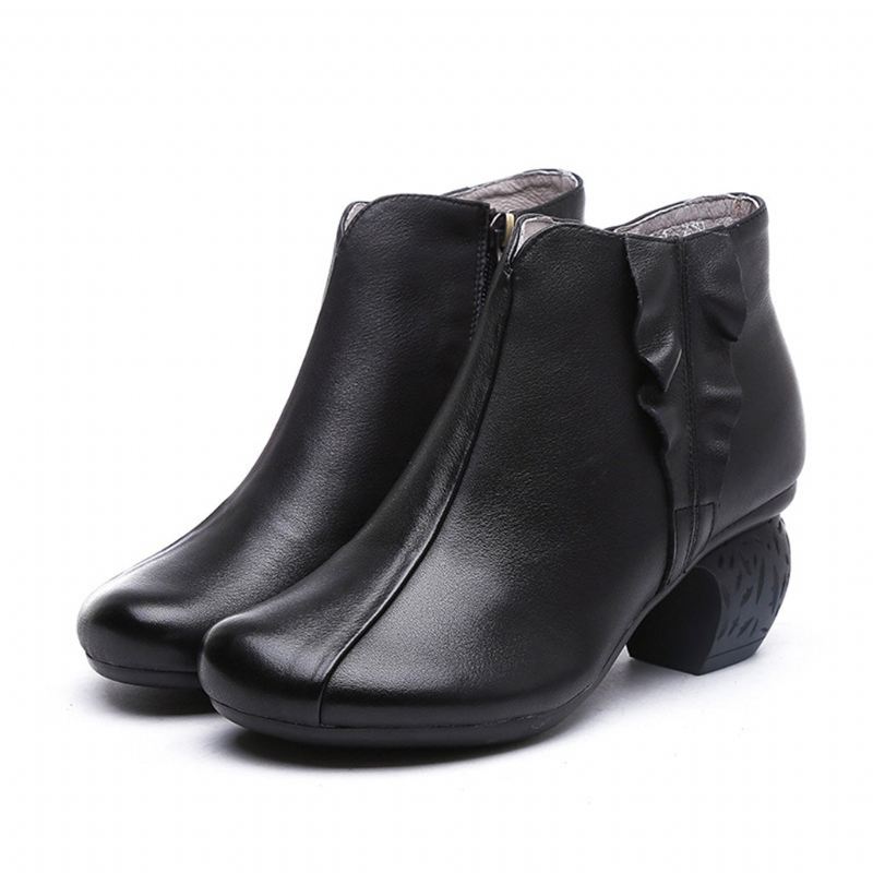 Retro Läder Handgjorda Chunky Booties För Kvinnor