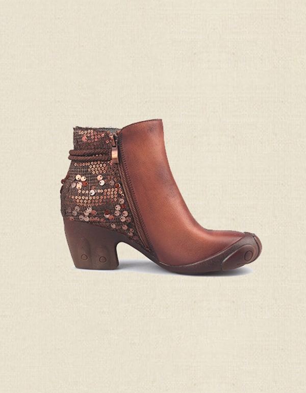 Retro Läder Handgjorda Paljetter Chunky Heels Skor