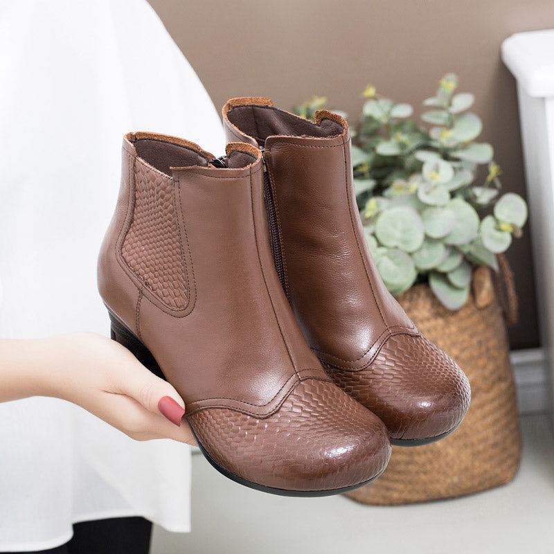 Retro Mellanhärdade Chunky Boots För Kvinnor | Present Skor