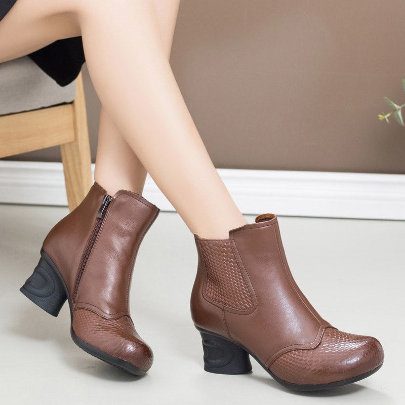 Retro Mellanhärdade Chunky Boots För Kvinnor | Present Skor