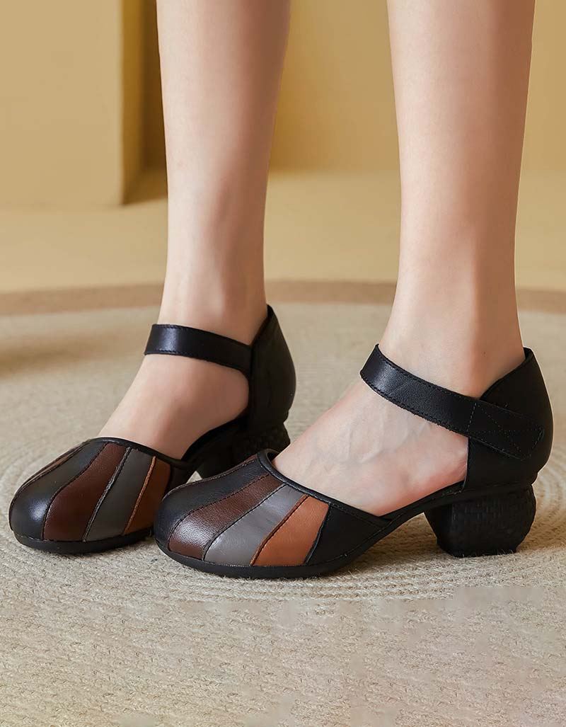 Round Head Färgglada Retro Chunky Heels Sandaler