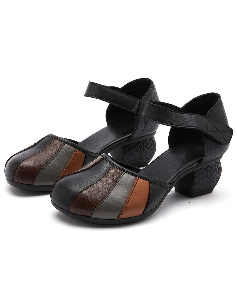 Round Head Färgglada Retro Chunky Heels Sandaler