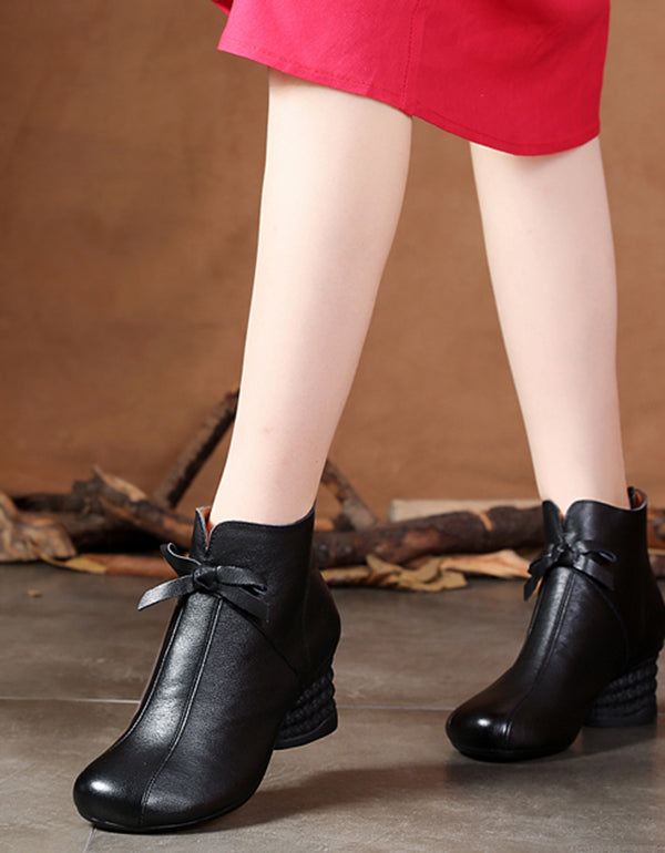 Spring Retro Bow-knot Chunky Heel Boots