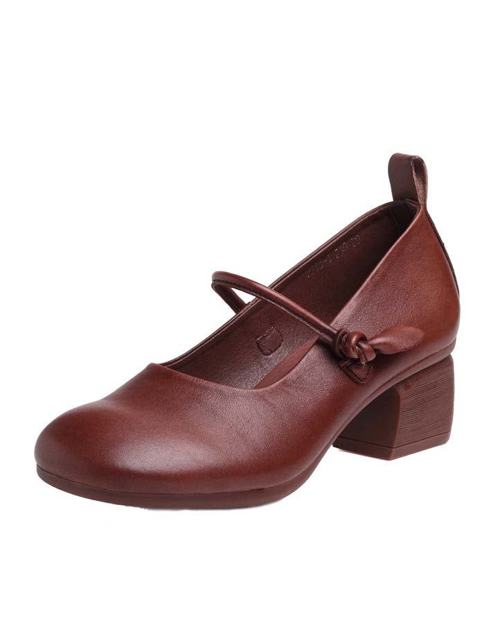 Spring Retro Läder Runda Head Chunky Shoes