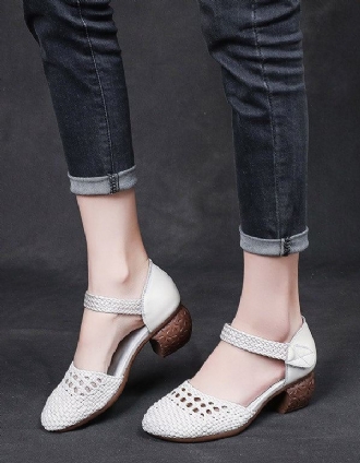 Summer Woven Ankel Strap Retro Chunky Shoes