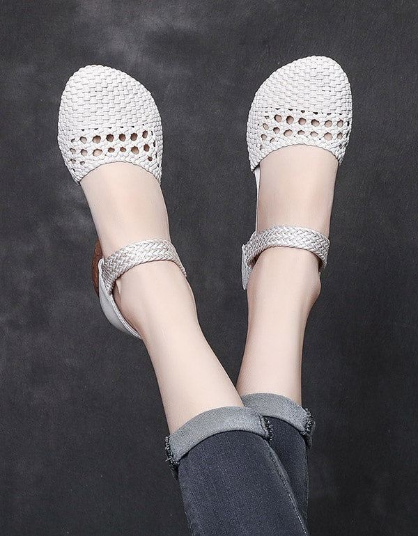 Summer Woven Ankel Strap Retro Chunky Shoes