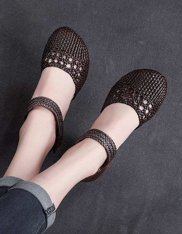 Summer Woven Ankel Strap Retro Chunky Shoes