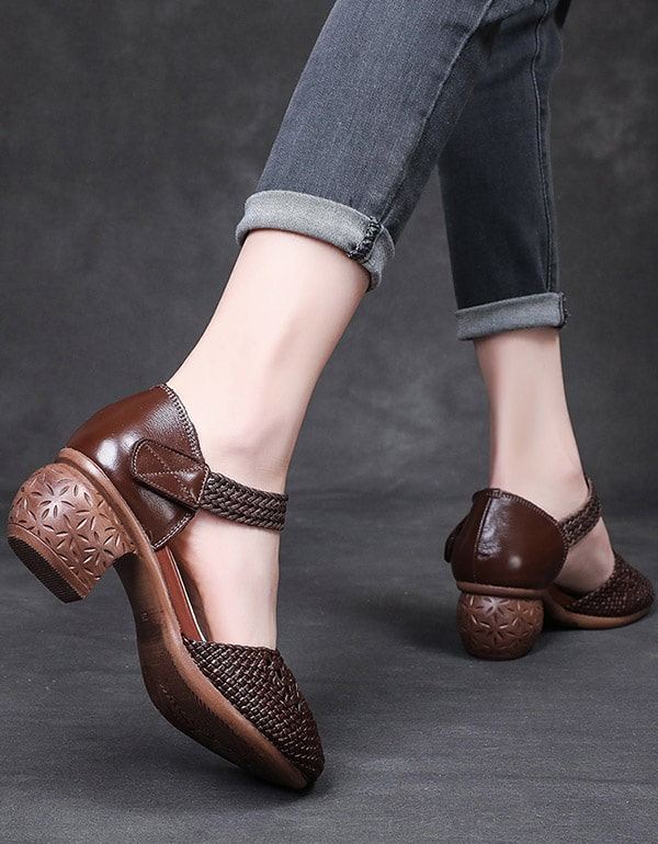 Summer Woven Ankel Strap Retro Chunky Shoes