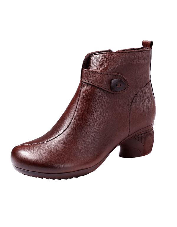 Vinter Höst Dam Retro Läder Chunky Boots