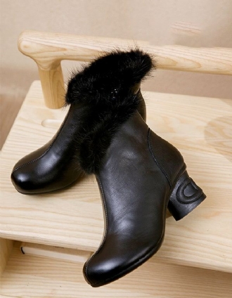 Vinterplysch Retro Läder Eleganta Chunky Boots