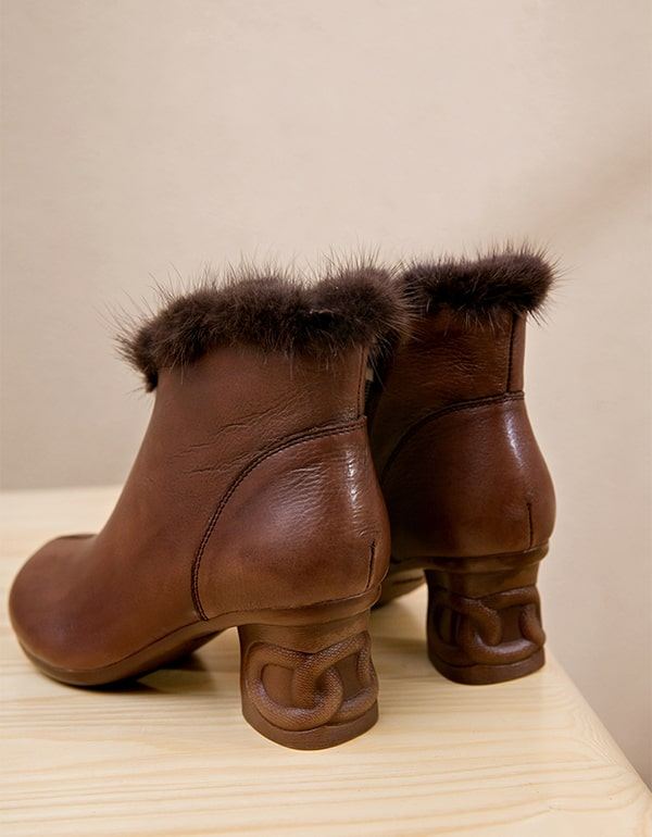 Vinterplysch Retro Läder Eleganta Chunky Boots